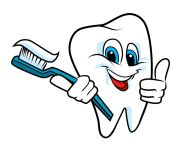 A tooth holding a toothbrush while giving a thumbs up.